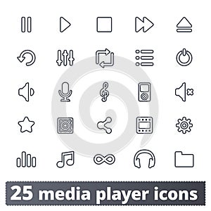 Multimedia Player, Music And Video Line Icons