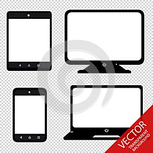 Multimedia Set Smartphone, Tablet, Laptop, Screen - Vector Illustration - Isolated On Transparent Background