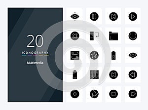 20 Multimedia Solid Glyph icon for presentation