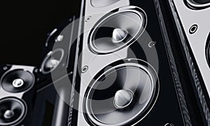 Multimedia speaker system closeup over black background