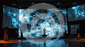 A multimedia stage production combining live actors projections and realtime data to tell a story and educate the photo