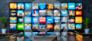 Multimedia technology abstract background of web streaming channels and tv video