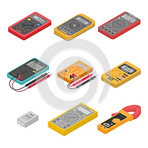 Multimeter icons set, isometric style