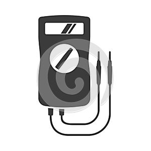 Multimeter or volt-ohm-milliammeter bold black silhouette icon isolated on white. Multitester.