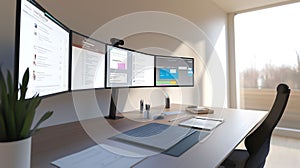 Multimonitor workspace setup in a bright modern office
