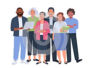 Multinational business team. Colleagues, company employees, men and women of different ages and races on a white background