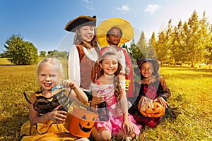 Multinational children in Halloween costumes