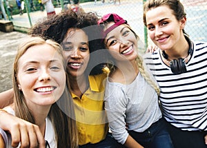 Multinational girl friends in the park selfie