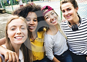 Multinational girl friends in the park selfie photo