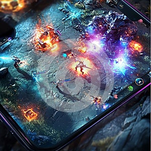 A multiplayer mobile MOBA game with a colorful team-based battle arena. photo
