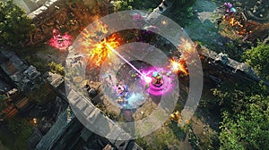 A multiplayer mobile MOBA game with a colorful team-based battle arena. photo