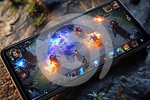 A multiplayer mobile MOBA game with a colorful team-based battle arena. photo