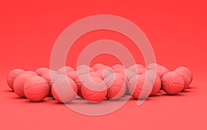 Multiple basketball balls in single color monochrome red scene, single color, 3d rendering