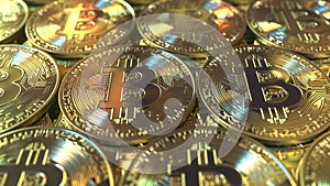 Multiple Bitcoin coins, 3D rendering