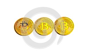 Multiple bitcoin Coins isolated on white background - image