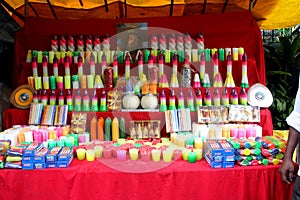 Multiple candles beautifuly arranged in the fairy stall at Bandra Mount Merry church