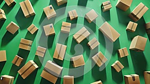 Cardboard Boxes on Green Surface. AI generated
