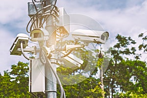 Multiple CCTV installed on metal pole