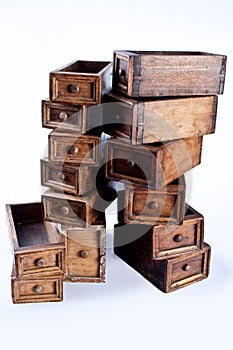 Multiple chest drawers stacked one above another photo