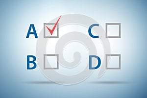 Multiple choice test question concept
