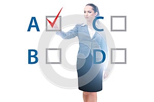 Multiple choice test question concept with business people