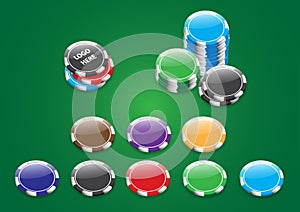 Multiple color poker chips in vector form