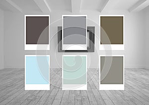 Multiple color shades against view of empty living room