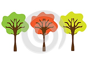 Multiple color tree set design. Colorful tree design on a white background.