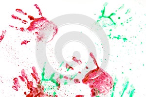 Multiple colored hand prints on a white background