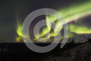 Multiple colorful bands of the northern lights