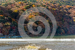 Multiple colours on the mountain in Arashiyama