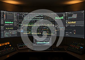 Multiple computer screens displaying data