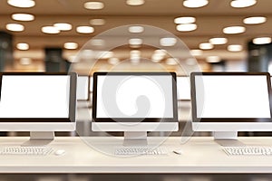 Blank Computer Screens in Office