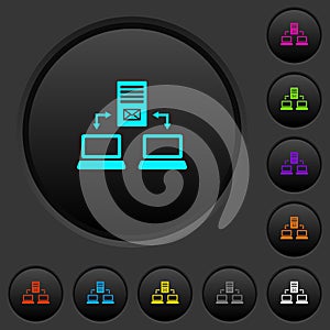 Multiple connections to mail server dark push buttons with color icons photo