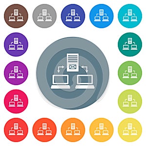 Multiple connections to mail server flat white icons on round color backgrounds photo