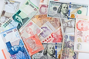 Multiple Currencies banknotes as colorful background