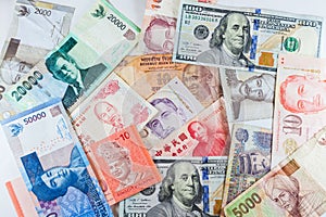 Multiple Currencies banknotes as colorful background