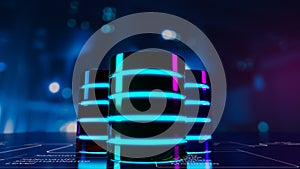 Multiple database is placed on Relational database tables with server room and datacenter background