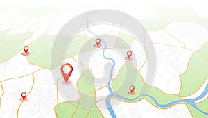 Multiple destinations. Gps tracking map. Track navigation pins on street maps, navigate mapping technology and locate