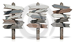 Multiple directional signposts isolated on white background