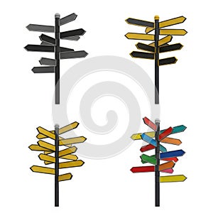Multiple directional signposts isolated on white background