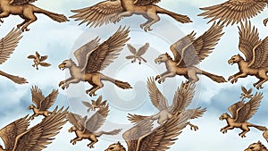 Multiple Eagles Flying in Cloudy Sky