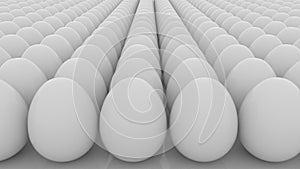 Multiple eggs seamless loop motion background. Life, beginning, equality, sameness or multiplicity concepts. 3D
