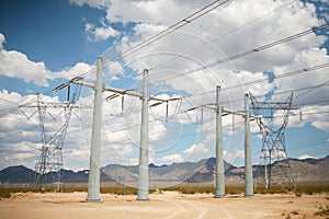 Multiple electric power lines in desert