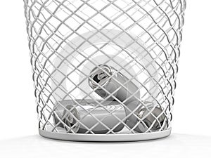 Empty can in trash can. ecology Concept