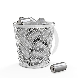 Empty can in trash can. ecology Concept