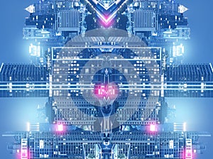 Multiple exposure city abstract background art blue tone scifi