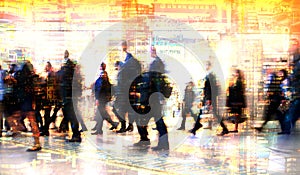 Multiple exposure image of walking people in London. Business concept illustration.