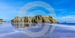 A multiple exposures averaged view looking towards Saint Catherine`s island in Tenby, Pembrokeshire