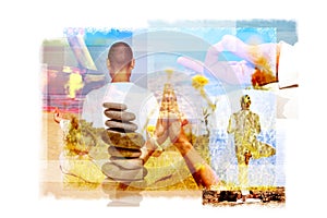 Multiple exposures of a yogi in different yoga positions